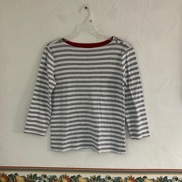 Nautica Striped Long Sleeve Top, Size S, White/Gray, 100% Cotton - Picture 1 of 8